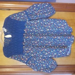 💥BLOUSE, Sz M, Dark Teal lace and cotton flower motif EUC CL#4